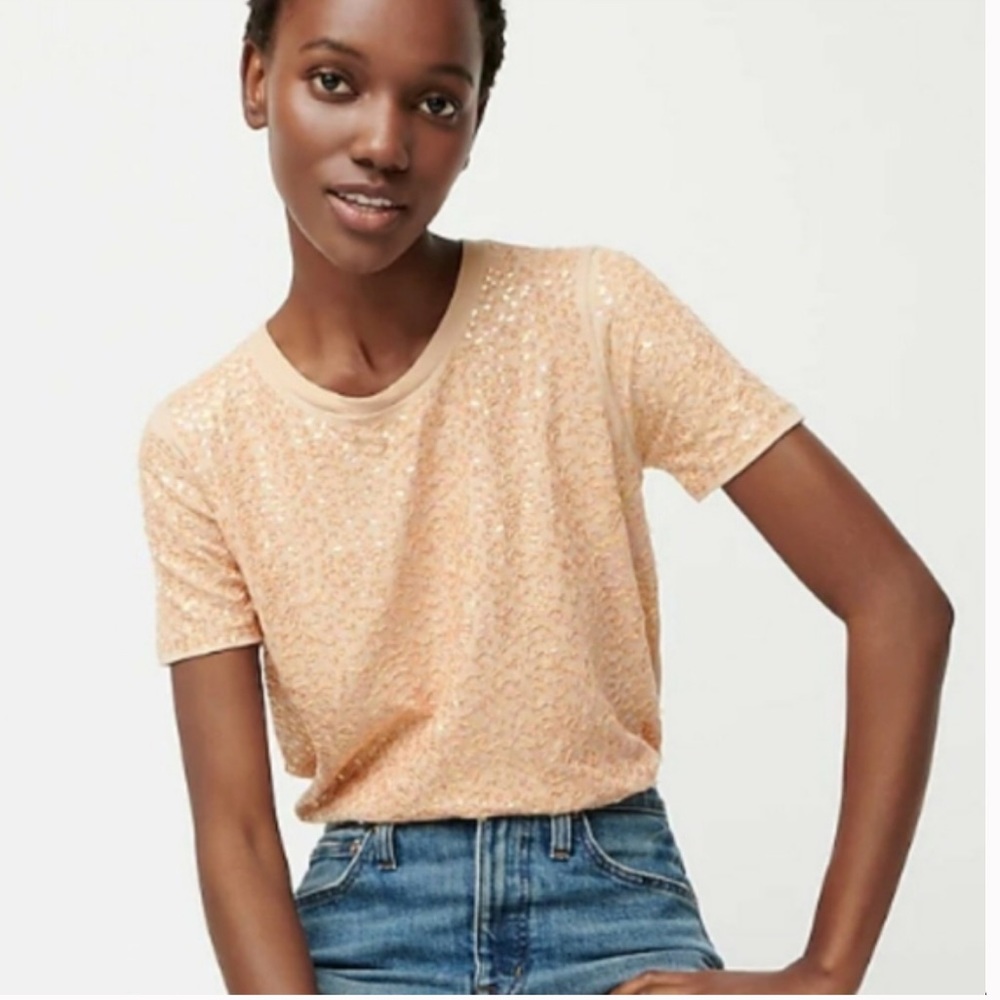 J Crew Blush Pink Scattered Sequin T Shirt